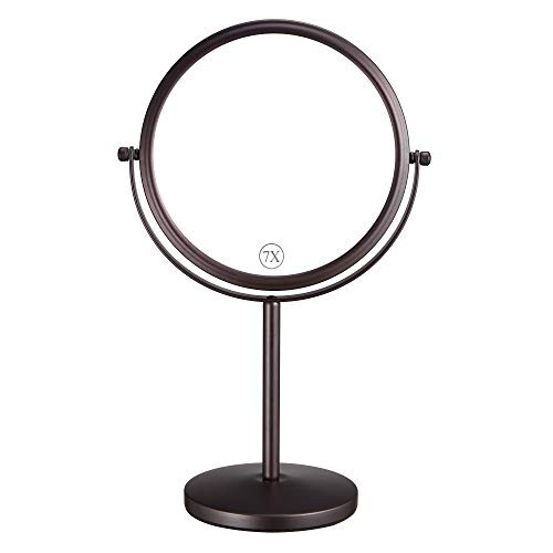 8-Inch Tabletop Two-Sided Swivel Vanity Mirror with 7X Magnification  Portable Makeup Mirror with Stand  Bronze Finish ALHAKIN