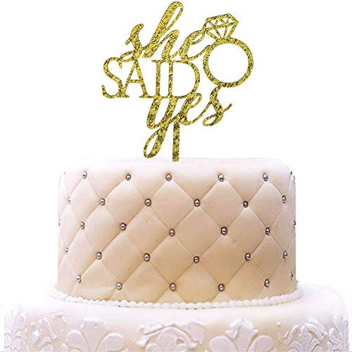 She Said Yes Acrylic Cake Topper  Bridal Shower  Bachelorette  Engagement  Wedding Party Decorations  Gold Glitter