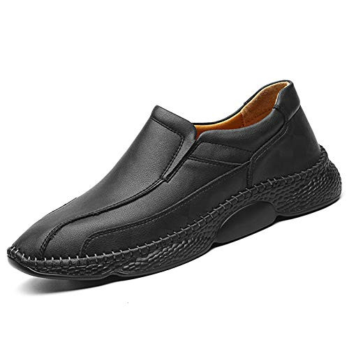 Qiucdzi Mens Loafers Casual Slip On Shoes Breathable Lightweight Leather Shoes Driving Boat Shoes Handmade Flats Dress Shoes Black