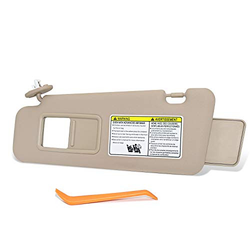 SENSHINE Left Driver Side Sun Visor for Toyota Highlander 2008-2013 w-Vanity Light Replacement Assembly 74320-48500-B0 Beige