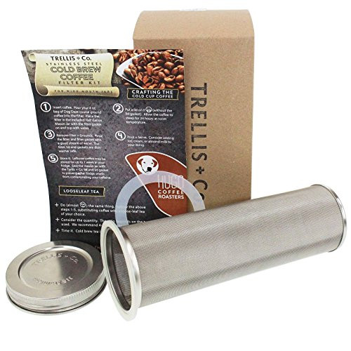 Trellis - Co- Cold Brew Coffee Stainless Steel Filter and Lid - 80 Micron Woven Filter  Lid and Gaskets  Instructions - Fits Half Gallon Wide Mouth Mason