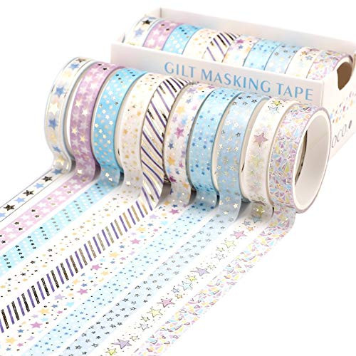 Sopcone 10 Rolls Gold Foil Washi Tape Set  Geometric Pattern Japanese Decorative Painters Tape Washi Masking Tape for Craft  Scrapbook  Bullet Journal