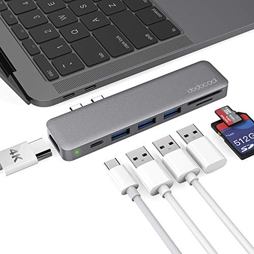 MacBook Pro USB Adapter  dodocool 7-in-1 USB C Hub Adapter with 4K HDMI  Thunderbolt 3 Type C Hub  100W USB C Power Delivery  3 USB 3-0 Ports  SD and