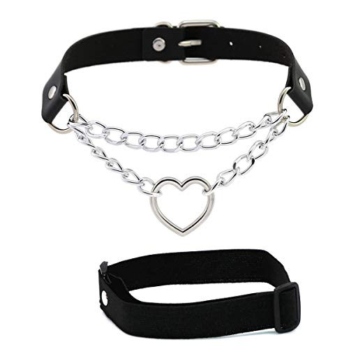 Women PU Leather Sexy Punk Choker Necklace Goth Choker Collar Waist Belts Gothic Harness Body Caged -Black with Heart- Women PU Leather Sexy Punk Choker Necklace Goth Choker Collar Waist Belts Gothic Harness Body Caged -Black with Heart-