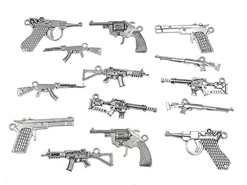 Kinteshun Alloy Gun Weapon Charm Pendant Connector for DIY Jewelry Making Accessaries-14pcs Antique Silver Tones- Kinteshun Alloy Gun Weapon Charm Pendant Connector for DIY Jewelry Making Accessaries-14pcs Antique Silver Tones-