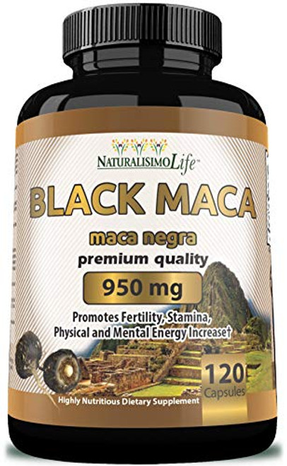 Organic Black Maca 950 mg per Capsule Natural Energy Booster Peruvian Maca for Men and Women 120 Capsules