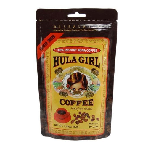 Hula Girl Instant 100% Hawaiian Kona Coffee Freeze Dried Pouch (1.75 Ounce 50 Gram) - 1pc