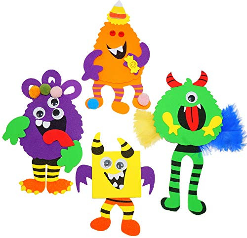 4Es Novelty Halloween Crafts for Kids - Silly Monsters Foam Magnet Craft Kits - 12 Pack - 4 Styles - Fun School Home Group Activities  Party Supplies