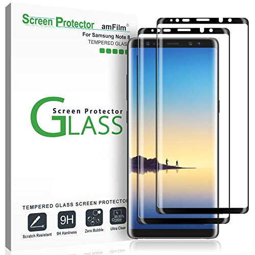 amFilm -2 Pack Glass Screen Protector for Samsung Galaxy Note 8  Full Screen Coverage  3D Curved Tempered Glass  Dot Matrix with Easy Installation Tra