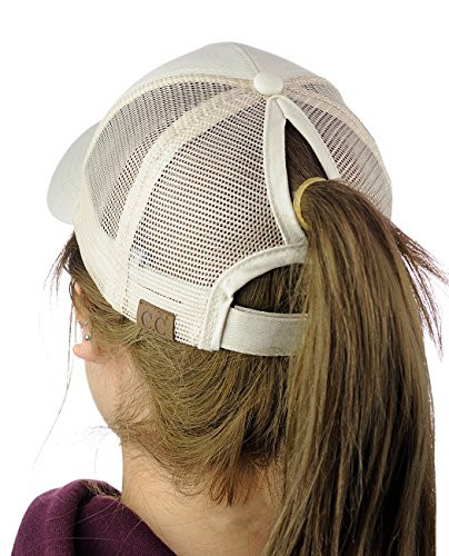 C-C Ponycap Messy High Bun Ponytail Adjustable Mesh Trucker Baseball Cap Hat  Beige