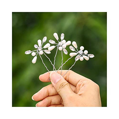 Fstrend Bridal Wedding Hair Pins Silver Sparkly Rhinestones Pearl Bride Hairpin Crystal Hair Accessories for Women and Girls -Pack of 3- -silver- Fstrend Bridal Wedding Hair Pins Silver Sparkly Rhinestones Pearl Bride Hairpin Crystal Hair Accessories for Women and Girls -Pack of 3- -silver-