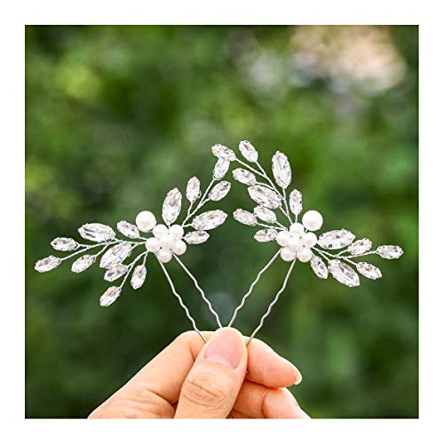Fstrend Bridal Wedding Hair Pins Silver Sparkly Rhinestones Crystal Bride Hairpin Pearl Hair Accessories for Women and Girls -Pack of 2- -silver- Fstrend Bridal Wedding Hair Pins Silver Sparkly Rhinestones Crystal Bride Hairpin Pearl Hair Accessories for Women and Girls -Pack of 2- -silver-