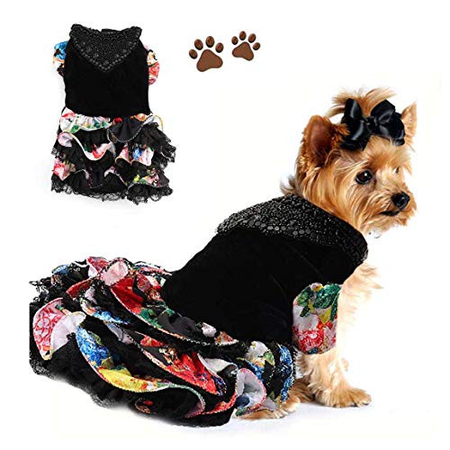Petea Flower Dog Dress Black Crystal Tutu Skirt Vest Apparel Cute Puppy Party Costume Princess Dress Birthday Pet Clothes for Dogs and Cats -M- Petea Flower Dog Dress Black Crystal Tutu Skirt Vest Apparel Cute Puppy Party Costume Princess Dress Birthday Pet Clothes for Dogs and Cats -M-