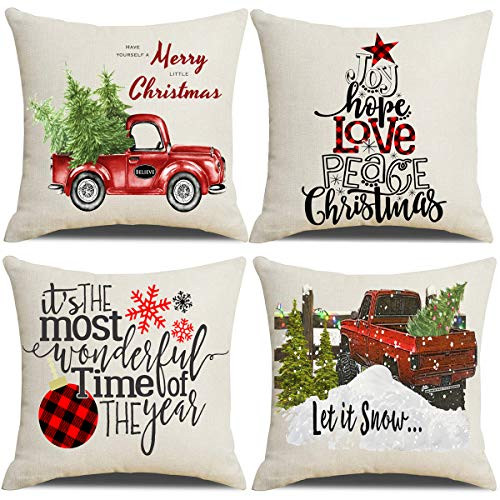 Lanpn Christmas 18x18 Throw Pillow Covers  Decorative Outdoor Farmhouse Merry Christmas Xmas Pillow Shams Cases Slipcovers Cover Set of 4 Couch Sofa Lanpn Christmas 18x18 Throw Pillow Covers  Decorative Outdoor Farmhouse Merry Christmas Xmas Pillow Shams Cases Slipcovers Cover Set of 4 Couch Sofa