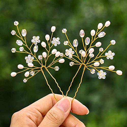 deladola Bridal Wedding Hair Pins Silver Crystal Hairpin Sparkly Pearl Bride Hair Accessories for Women and Girls-Pack of 2- -Silver- deladola Bridal Wedding Hair Pins Silver Crystal Hairpin Sparkly Pearl Bride Hair Accessories for Women and Girls-Pack of 2- -Silver-