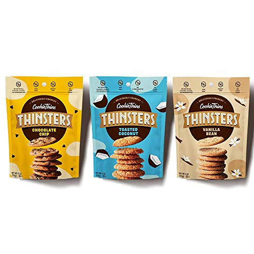 THINSTERS Cookies 3 Count Variety Pack  4 Ounce  Chocolate Chip  Toasted Coconut  Vanilla Bean  Non GMO  No Corn Syrup  Crunchy Cookies