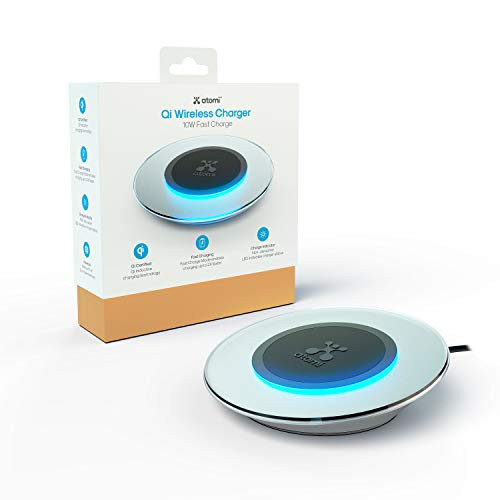 Atomi Qi Wireless Charger - Silver  10W Qi Charging Pad  Compatible with iPhone SE  11  11 Pro  11 Pro Max  XS  XS Max  XR  X  8  8 Plus  Samsung Gala