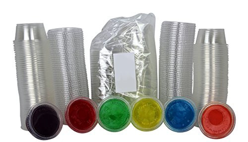 Disposable 2oz Plastic Condiment Cups with Lids, Souffle Portion, Jello Shot Cups, Salad Dressing, Sauce (200, Clear)