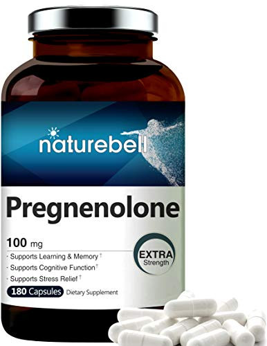 Pregnenolone 100mg  180 Capsules  Premium Pregnenolone Supplement  Pregnenolone Micronized Grade for Higher Absorption  Supports Cognitive Function an