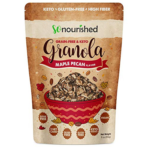 So Nourished Keto Granola - Low Carb  Grain and Gluten Free Granola Cereal - 2g Net Carbs - Low Carb Snacks - Maple Pecan 11 OZ