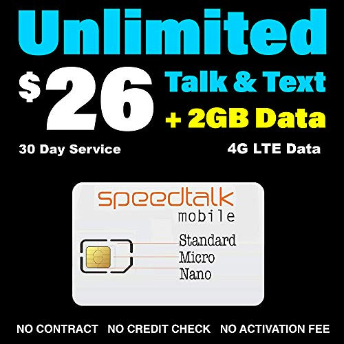 Unlimited Talk -Call- and Text -SMS- - 2GB 4G LTE Data - GSM SIM Card - 30 Days Nationwide Service