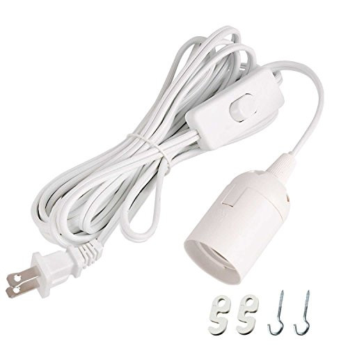 YiLighting - UL-Listed 12ft Hanging Light Socket Extension Cord with E26/E27 Regular Standard Socket - 2-Prong US AC Power Plugs For Lantern Plant Growth lights Salt Lamp (2, Push-button Switch)
