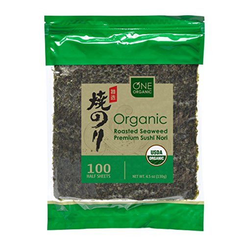 ONE ORGANIC Sushi Nori Premium Roasted Organic Seaweed -100 Half Sheets- - Improved Packaging - Same Great Taste