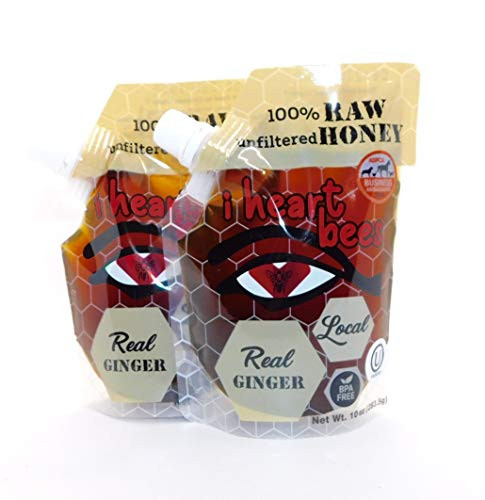 I HEART BEES - Ginger Honey - 2 Pouches - 10 Ounces Each - Raw and Unfiltered Honey  Kosher Certified