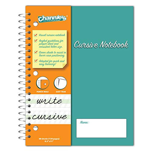 Channies Visual Cursive Notebook 120Pages Easy to learn Practice Cursive Size 8-5 x 11