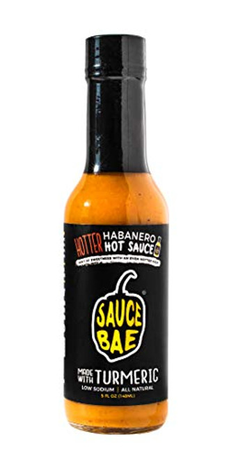 Sauce Bae Hotter Habanero Hot Sauce - Made With Turmeric Low Sodium Hint of Sweetness With a Hotter Kick - Hot - 5 oz Sauce Bae Hotter Habanero Hot Sauce - Made With Turmeric Low Sodium Hint of Sweetness With a Hotter Kick - Hot - 5 oz
