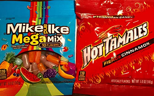 Mike and Ike -Mega Mix 10 Flavors- and Hot Tamales -Fire Cinnamon- -5 Oz- - 2 Pack-