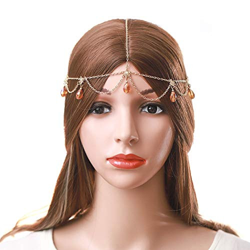 Asooll Boho Red Crystal Pendant Head Chain Gold Head Accessories Fashion Jewelry Festival Wedding Bride Headpieces Prom Headband for Women and Girls