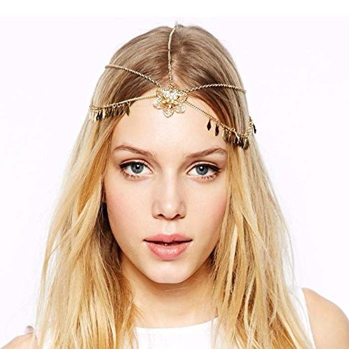 Asooll Wedding Gold Flower Head Chain Bride Layered Headband Fashion Prom Festival Headpieces with Sequins for Women and Girls