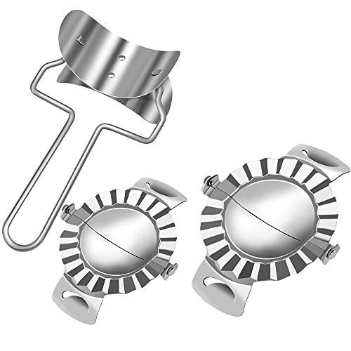 SIENON Stainless Steel Dumpling Maker  1 Dumpling Cutter-Dumpling Skin Makers  2 Dumpling Mold-Empanada Pierogi Press Mold  Pie Ravioli Dumpling Wrapp