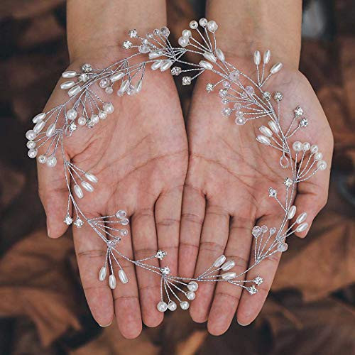 Casdre Pearl Bride Wedding Hair Vine Silver Crystal Bridal Hair Accessories Rhinestone Hair Piece Headband for Women and Girls Casdre Pearl Bride Wedding Hair Vine Silver Crystal Bridal Hair Accessories Rhinestone Hair Piece Headband for Women and Girls