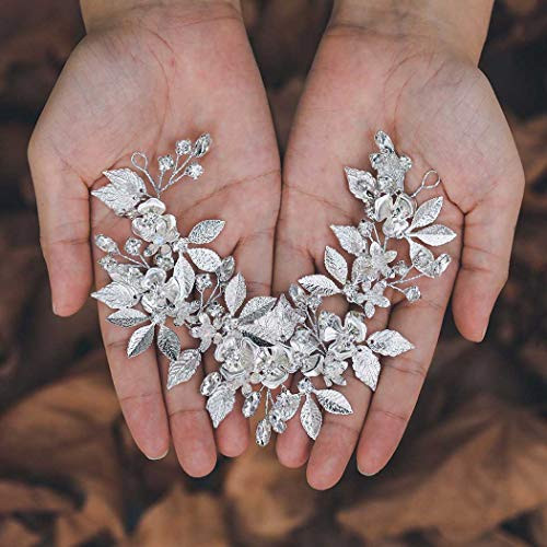 Casdre Flower Bride Wedding Hair Vine Silver Leaf Bridal Hair Accessories Crystal Hair Piece Headband for Women and Girls Casdre Flower Bride Wedding Hair Vine Silver Leaf Bridal Hair Accessories Crystal Hair Piece Headband for Women and Girls