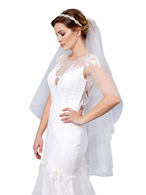 Casdre Bride Wedding Veil 2 Tier Ivory Bridal Veil Fingertip Length Cut Edge Veil with Comb for Brides