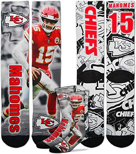 Kansas City Chiefs Player Montage Sublimation Socks Mens - Patrick Mahomes 15 -Medium -5-10--