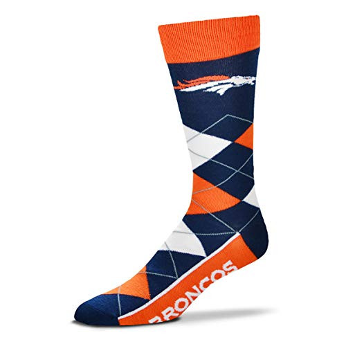 For Bare Feet - NFL Mens Argyle Lineup Dress Crew Socks -Denver Broncos  Medium 5-10-