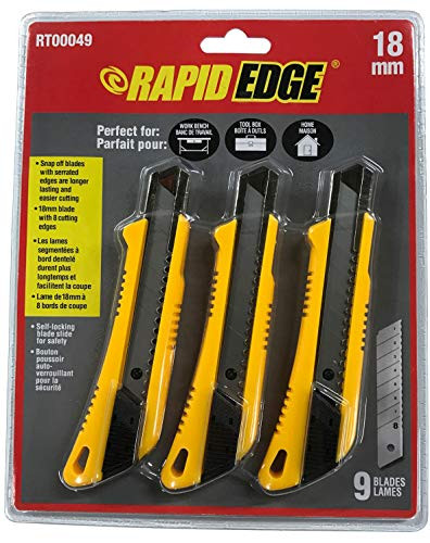 Rapid Edge All-Purpose Utility Knife with 18mm Snap Off Blades  Pack of 3