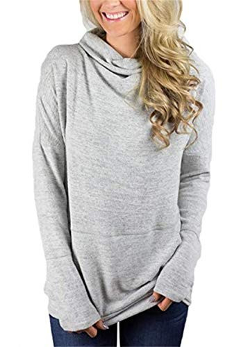 Unidear Womens Turtleneck Sweaters Oversized Long Sleeve Chunky Knit Tunic Plain Pullover Jumper with Pockets 1Light Grey M