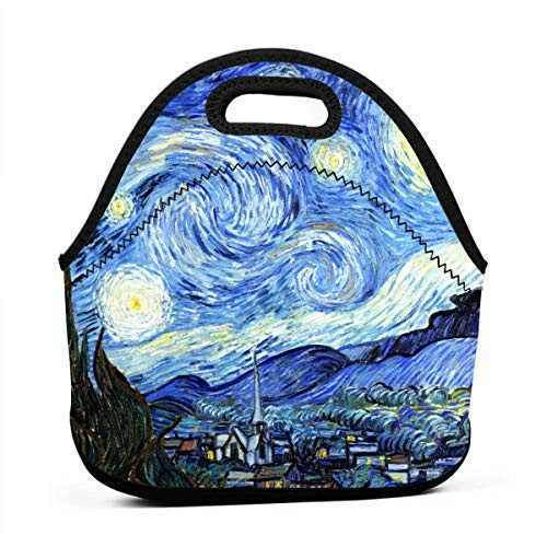 starry night van gogh impressionism chiffon Neoprene Lunch Bag Reusable Insulated Lunch Tote with Zipper Carrying Lunchbox for School Picnic Travel