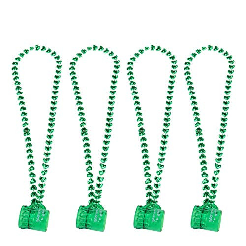 St Patricks Day Accessories Shamrock Beads Necklace with Green Shot Glasses for St- Patricks Day Party Supplies Parade Costume 12 Pack