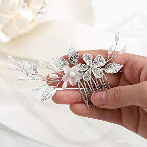 Catery Bride Wedding Hair Comb Flower Hair Pieces Leaf Pearl Side Combs Decorative Bridal Hair Accessories for Women and Girls Catery Bride Wedding Hair Comb Flower Hair Pieces Leaf Pearl Side Combs Decorative Bridal Hair Accessories for Women and Girls