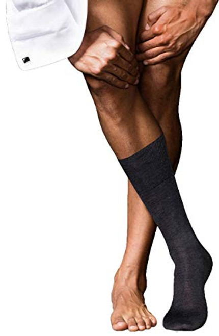 FALKE mens No- 6 Finest Merino and Silk Dress Sock - Wool-Silk Blend  Grey -Anthracite Melange 3080-  US 12-5-13-5 -EU 47-48 ? UK 11-5-12-5-  1 Pair