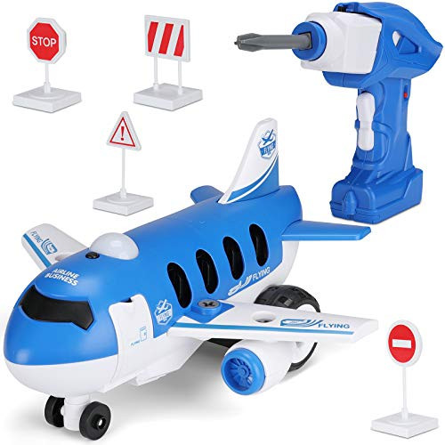Hautton Take Apart Toy DIY Remote Control Airplane with Drill  Kids STEM Building Learning Toys Gift for Boys Girls 3-7 Years Old