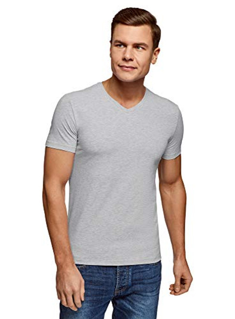 oodji Ultra Mens Basic V-Neck T-Shirt  Grey  US 46 - EU 56 - XL oodji Ultra Mens Basic V-Neck T-Shirt  Grey  US 46 - EU 56 - XL