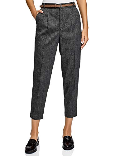oodji Ultra Womens Pin-Tuck Slim-Fit Trousers  Grey  6