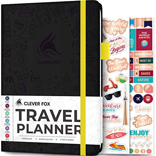 Clever Fox Travel Planner - Travel Notebook and Vacation Journal -Black  A5 -5-8 x 8-3--