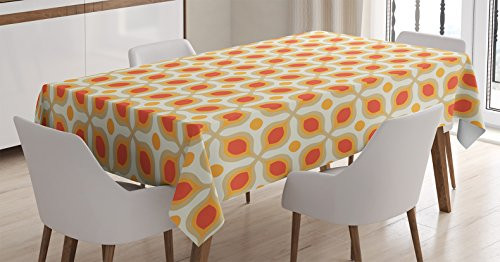 Geometric Decor Tablecloth by Ambesonne, Linked Bold Geometric Shapes 70s Vintage Style Minimalist Pattern Boho Home Decor, Dining Room Kitchen Rectangular Table Cover, 60 X 84 Inches, Orange Cream